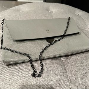 NWOT Tiny light gray clutch purse with metal wristlet strap